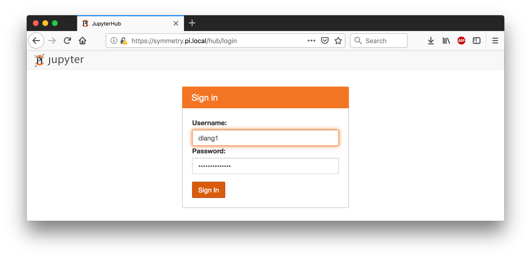 Jupyterhub login screen